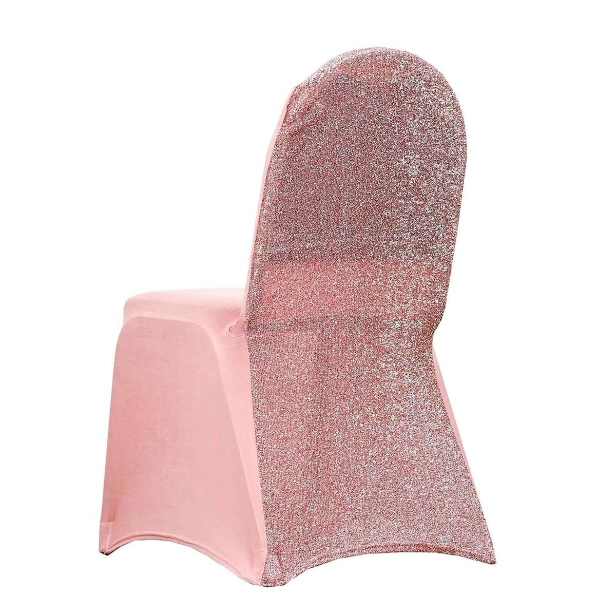 Efavormart 1 Set Rose Gold Spandex Stretch Banquet Chair Covers for Party Dining Chairs W/Metallic Glittering Back W/Foot Pockets Washable Slip Covers Wedding Chair Covers
