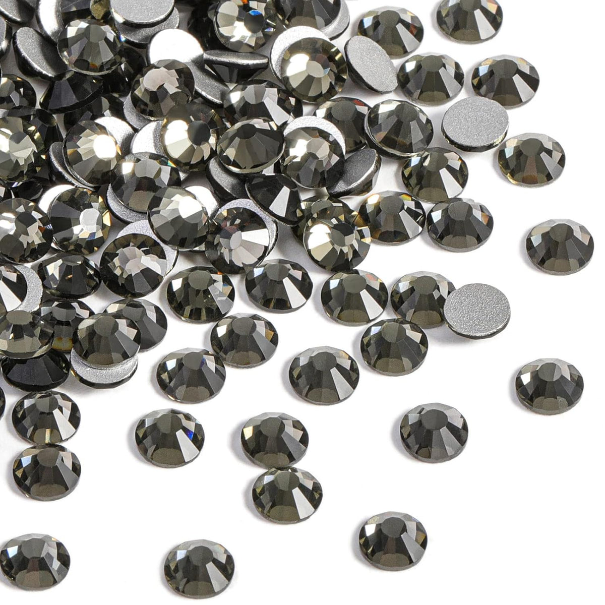 beadsland Flat Back Crystal Rhinestones Round Gems for Nail Art and Craft Glue Fix,Black Diamond (6.4-6.6mm) SS30/288pcs