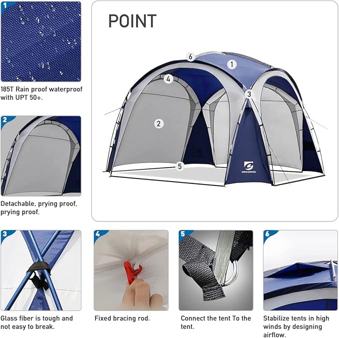Beach Tent 12 X 12ft Large UPF50+ Pop Up Canopy with 2-Pcs Side Wall, Sun Shelter Rainproof, Waterproof for Camping Trips, Backyard Fun, Fishing, Parties, Or Picnics(Ocean Blue)