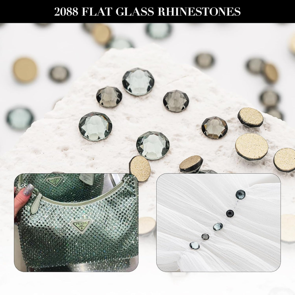 Novani Gray Rhinestones 1440pcs Flat Back Round Rhinestone Style 2088 Sparkly Crystal Gemstones for Nail Art and Crafting SS16,3.8-4.0mm