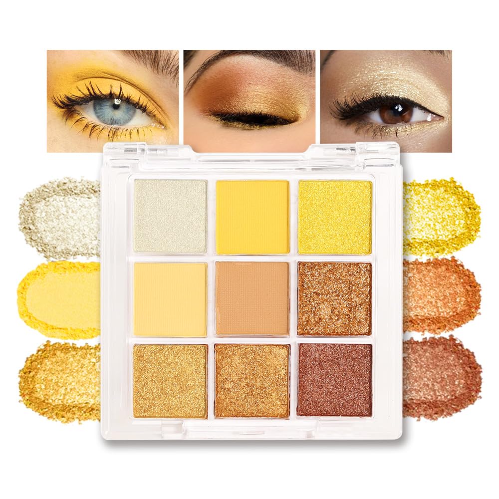 CAKAILA Gold Yellow Brown Smokey Goth Eyeshadow Palette Makeup,Highly Pigmented Natural Powder Eye Shadow Palette Long Lasting Naturing-Looking,Basic Gold Brown Shade for Halloween,Vegan