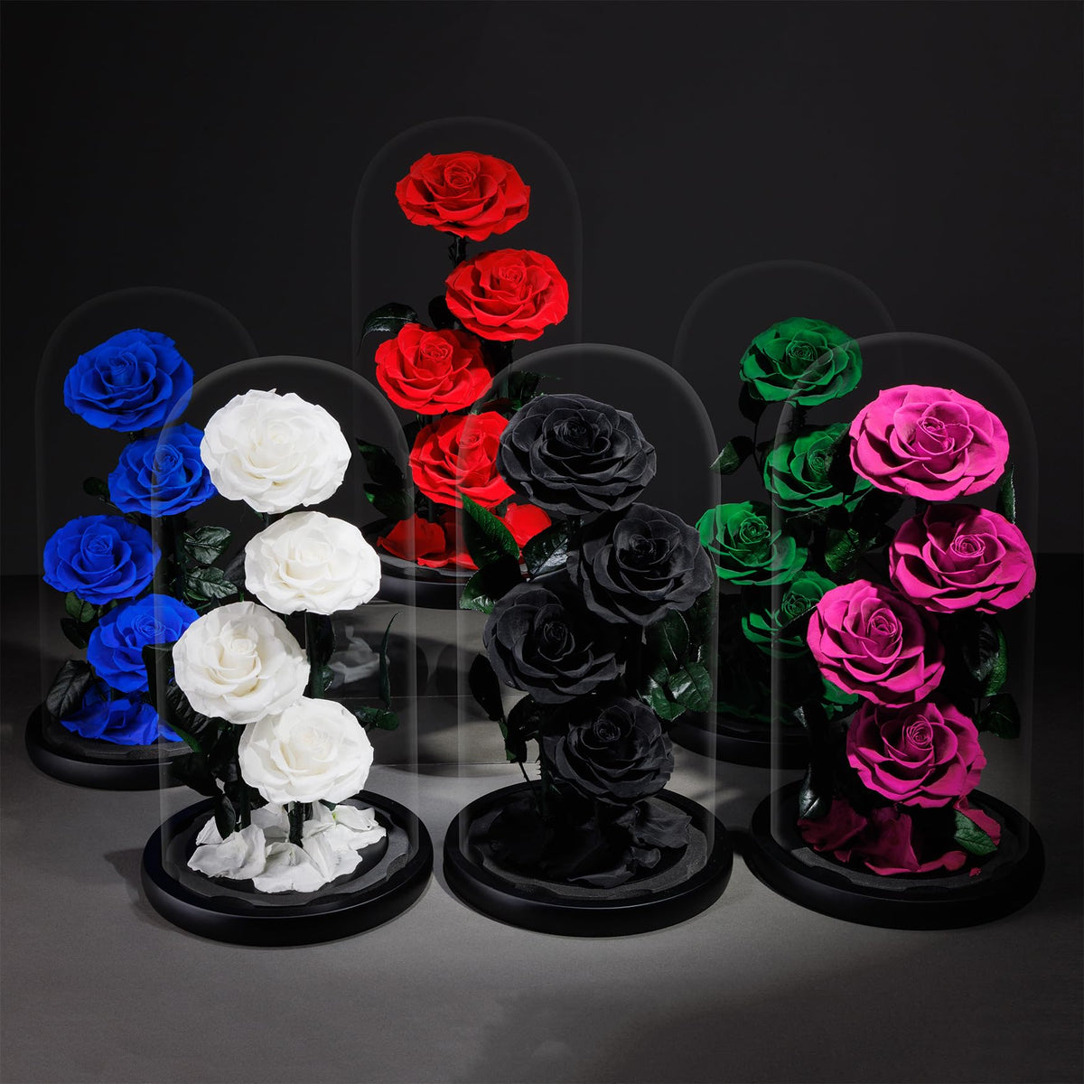 4 Preserved Flowers in Glass Dome - Roses Gift for Her - Birthday Flowers for Women, Blue