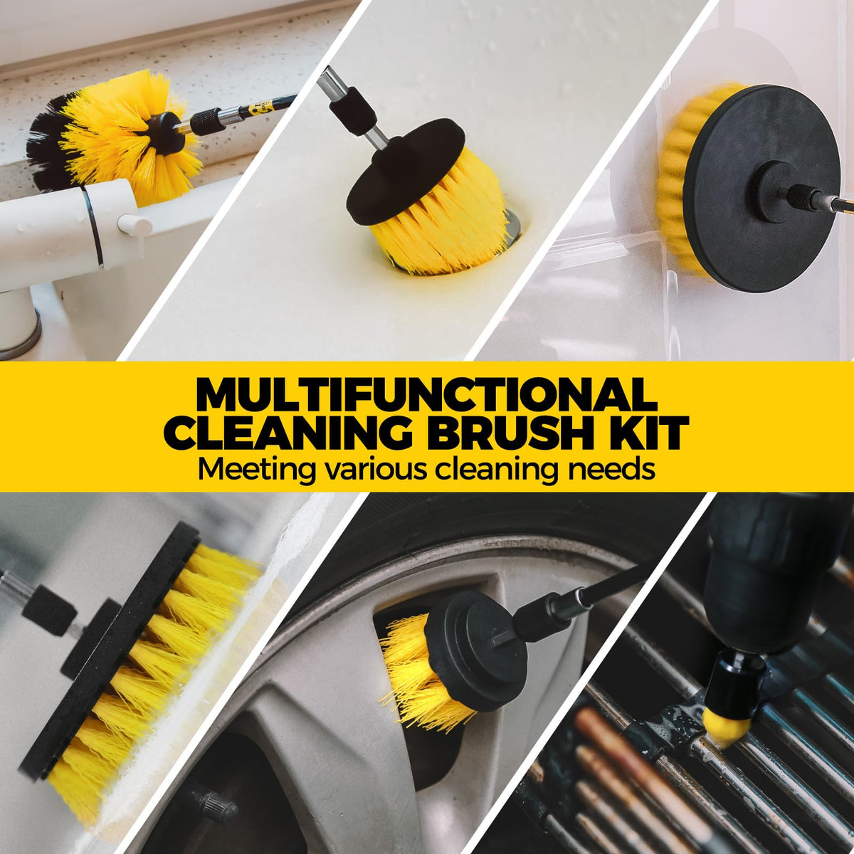 Holikme 23Pack Drill Brush Attachments Set, Scrub Pads & Sponge, Buffing Pads, Power Scrubber Brush with Extend Long Attachment, Car Polishing Pad Kit,Cleaning Supplies，Masonry Brushes,Scratch Brushes