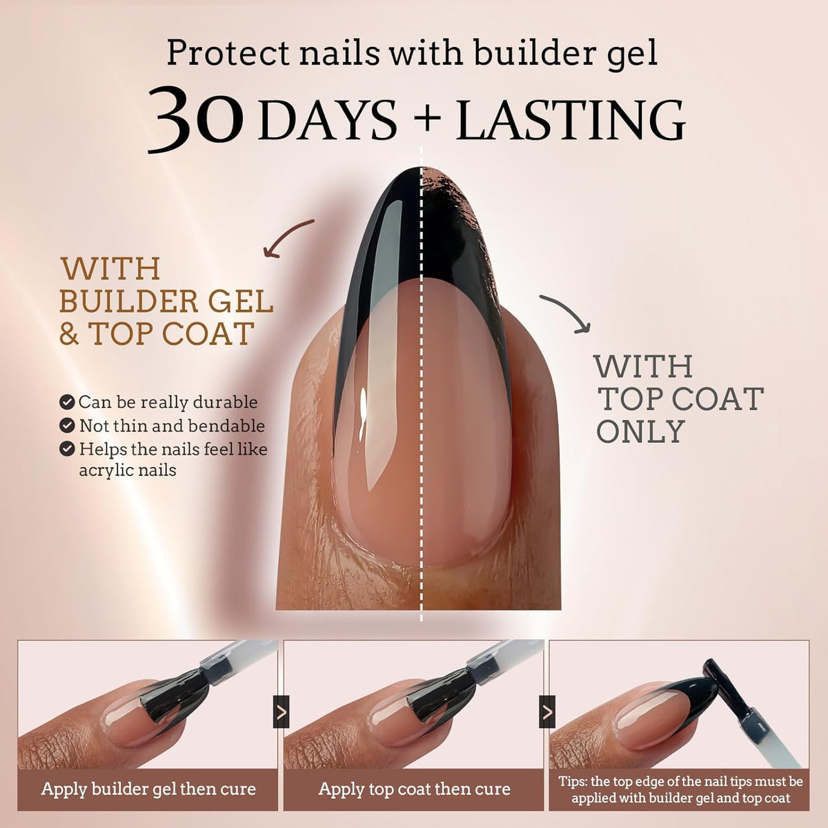 BTArtboxnails XCOATTIPS French Gel Nails - Black French Tip Press on Nails, Soft Gel Extra Short Almond Nail Tips, Press on Nails Acrylic Nail, Soak Off Fake Nails Extension