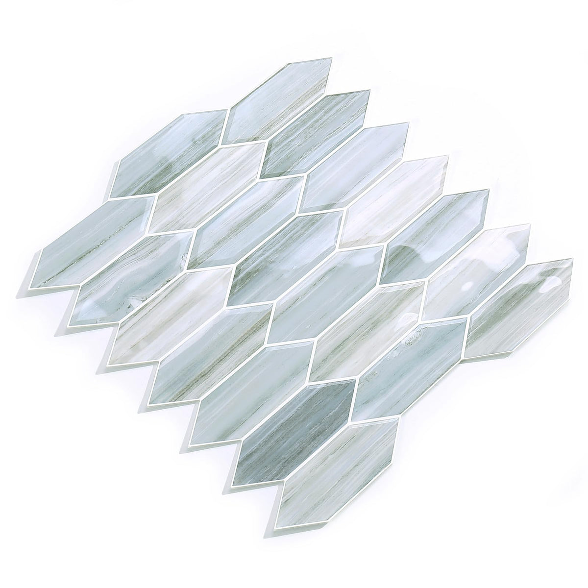 Tilingview 10PCS Peel and Stick Backsplash for Kitchen, Self-Adhesive Vinyl Gel Tile, Wall Tile for Home Decoration (Blue Gray Long Hexagon)