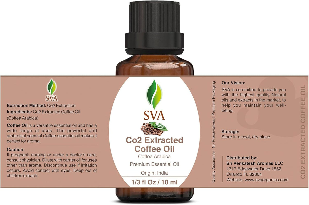 SVA Coffee Essential Oil – 1/3 Fl Oz – 100% Natural Coffee Oil - for Diffuser, Hair Care, Face, Skin Care, Aromatherapy, Scalp and Body Massage, Soap and Candle Making