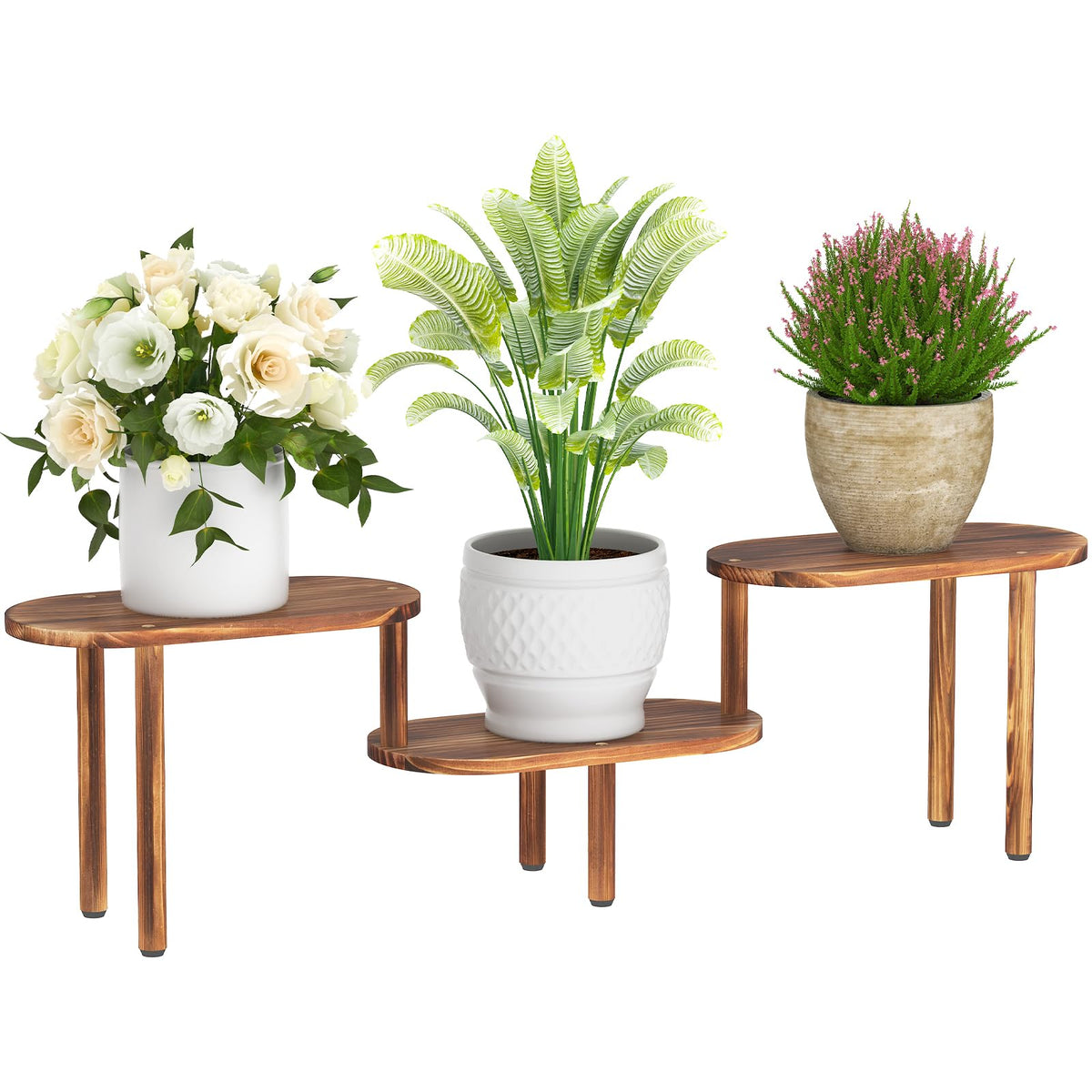 Jotboom Concave Plant Shelf Indoor,3 Tiers Deformable Oval Plant Stand,Long Flower Pot Stand for Multiple Plants,Low Plant Holder for Patio Balcony Living Room Office