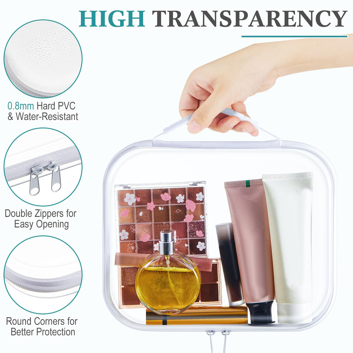 Sanwuta 4 Pcs Clear Hard Zipper Case with Handle Office Storage Cases Hard Plastic Pouches Transparent Bins for Toys, Snacks, Cosmetics, Building Blocks, Puzzles(9.8 x 7.9 x 2 Inches,White)