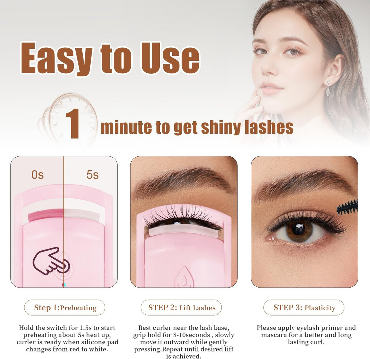 2025 C-Shaped Heated Eyelash Curler Fast Heat Up in 5s - Rechargeable Electric Eyelash Curler for 24H Long Lasting Curls - Safe Anti-Burn Lash Curler Elevate Your Beauty with Stunning Lashes