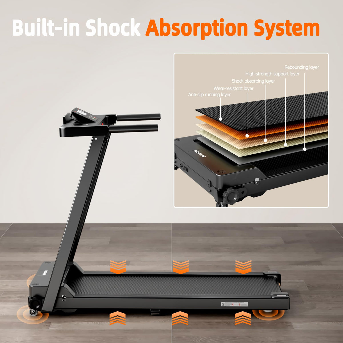 KEY2FUN Treadmills for Home, Walking Pad with Handle Bar, Portable Foldable Treadmill, Lightweight Folding Treadmill with 300 LBS Capacity, 3.0 HP Walking Pad with LED Display