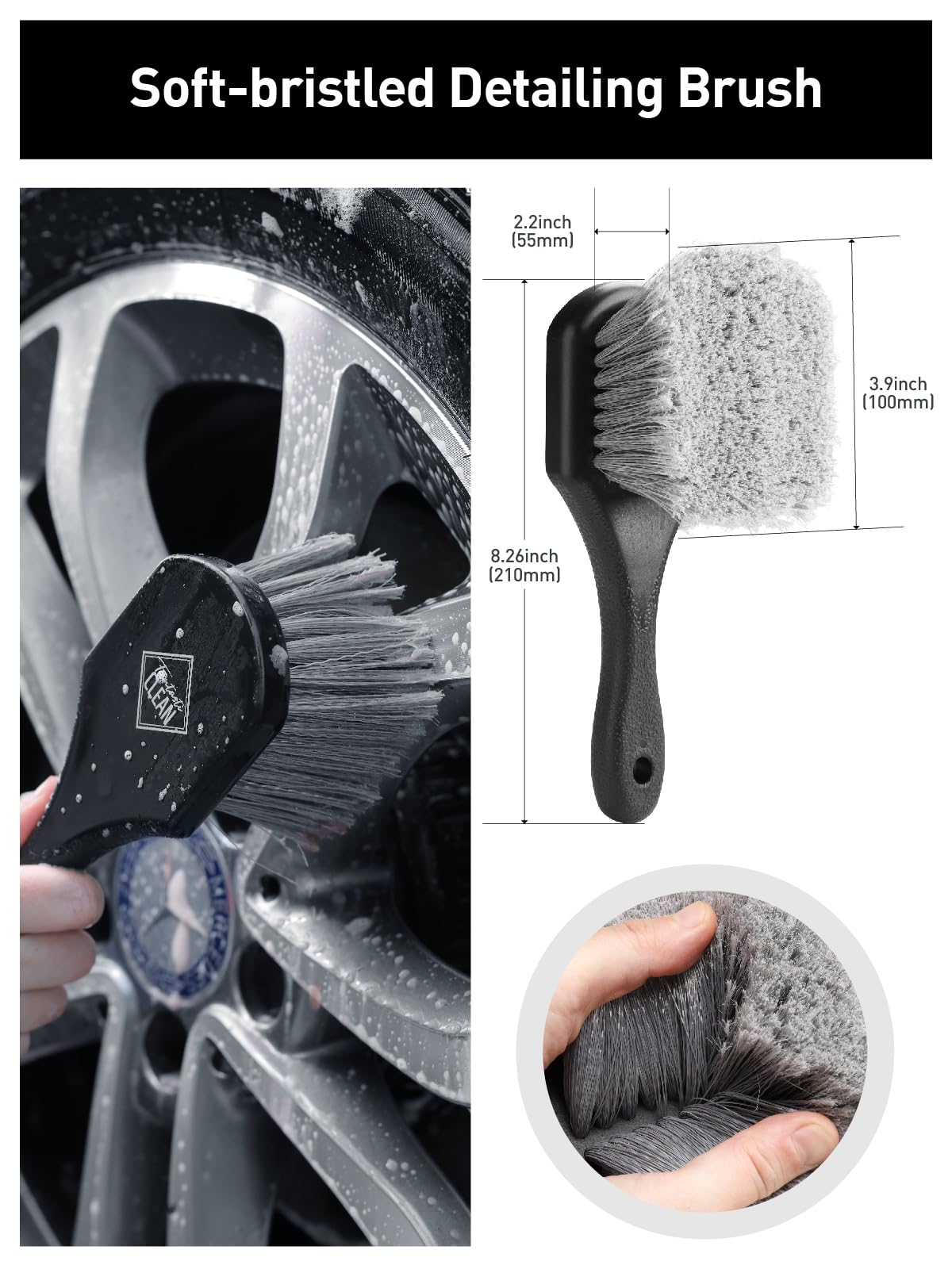 Fantasticlean 6PCS Car Wheel Cleaning Pro Kit, Tire Brush, Soft-bristled Rims Brush, Microfiber Bendable Brush, Double-Ended Detailing Brush, and Detailing Pads, Scratch-Free & Multipurpose