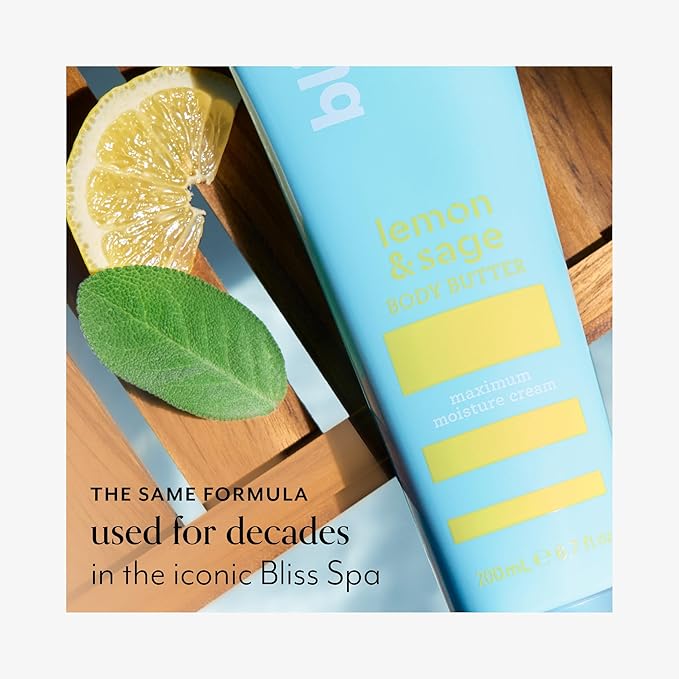 Bliss Body Butter - Lemon and Sage Body Butter - Maximum Moisture Cream - 32 Fl Oz - Body Lotion for Dry Skin - Long-Lasting Moisturizer for Women & Men - Vegan & Cruelty-Free