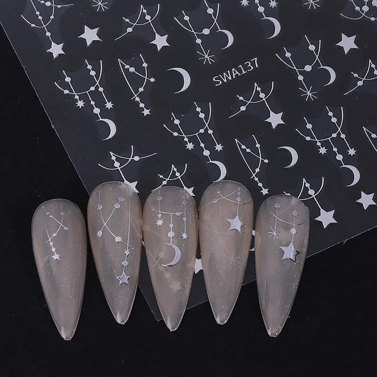 7 Sheets Star Lines Nail Art Stickers Decals Gold Silver Black White Nails Stickers for Nail Art Self-Adhesive Moon Nail Decals