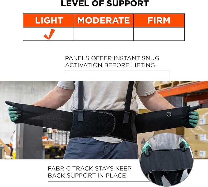 Ergodyne ProFlex 1650 Back Support Belt, 7.5" Elastic, Adjustable, Removeable Straps, Large