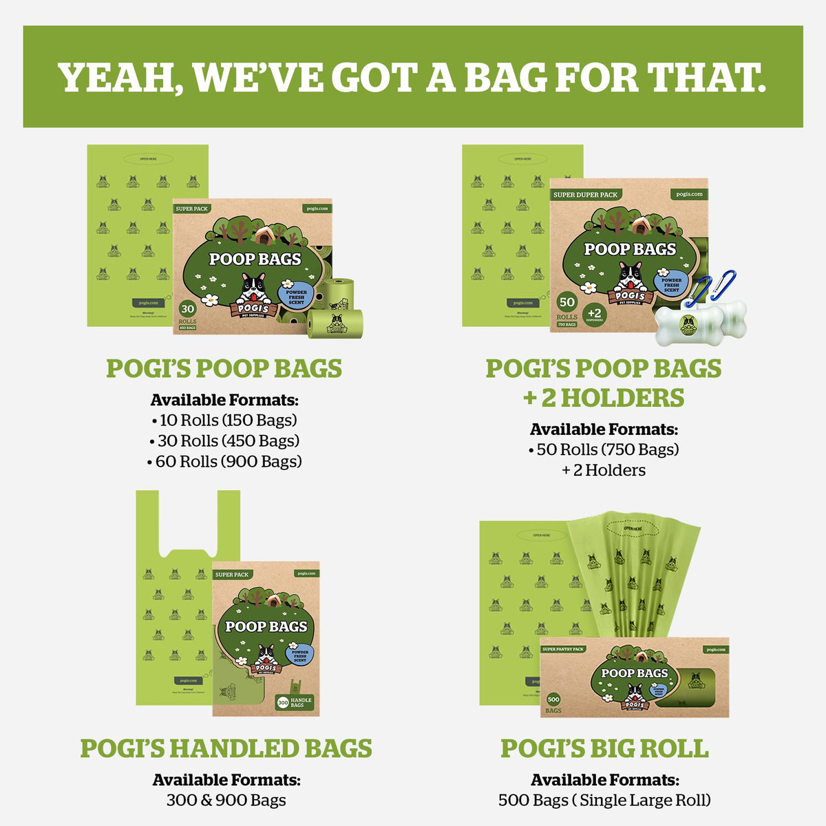 Pogi's Poop Bags – Large, Leak-Proof Dog Waste Bags for Yard or Home Use, Unscented (Single Roll, 500-Count)