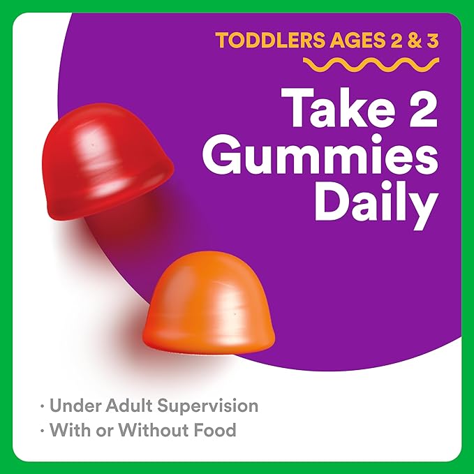 SmartyPants Organic Toddler Multivitamin Gummies: Omega 3 (ALA), Vitamin D3, C, Vitamin B12, B6, A, K & Zinc for Immune Support, Biotin, Vegetarian, Two Fruit Flavors, 60 Count (30 Day Supply)