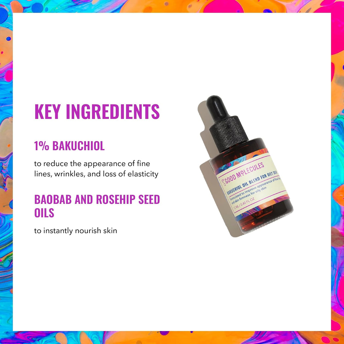Good Molecules Bakuchiol Oil for Oily Skin - Ultra Hydrating Natural Blend with Bakuchiol and Rosehip Oil - Promotes Collagen Production, Anti-Aging Face Oil