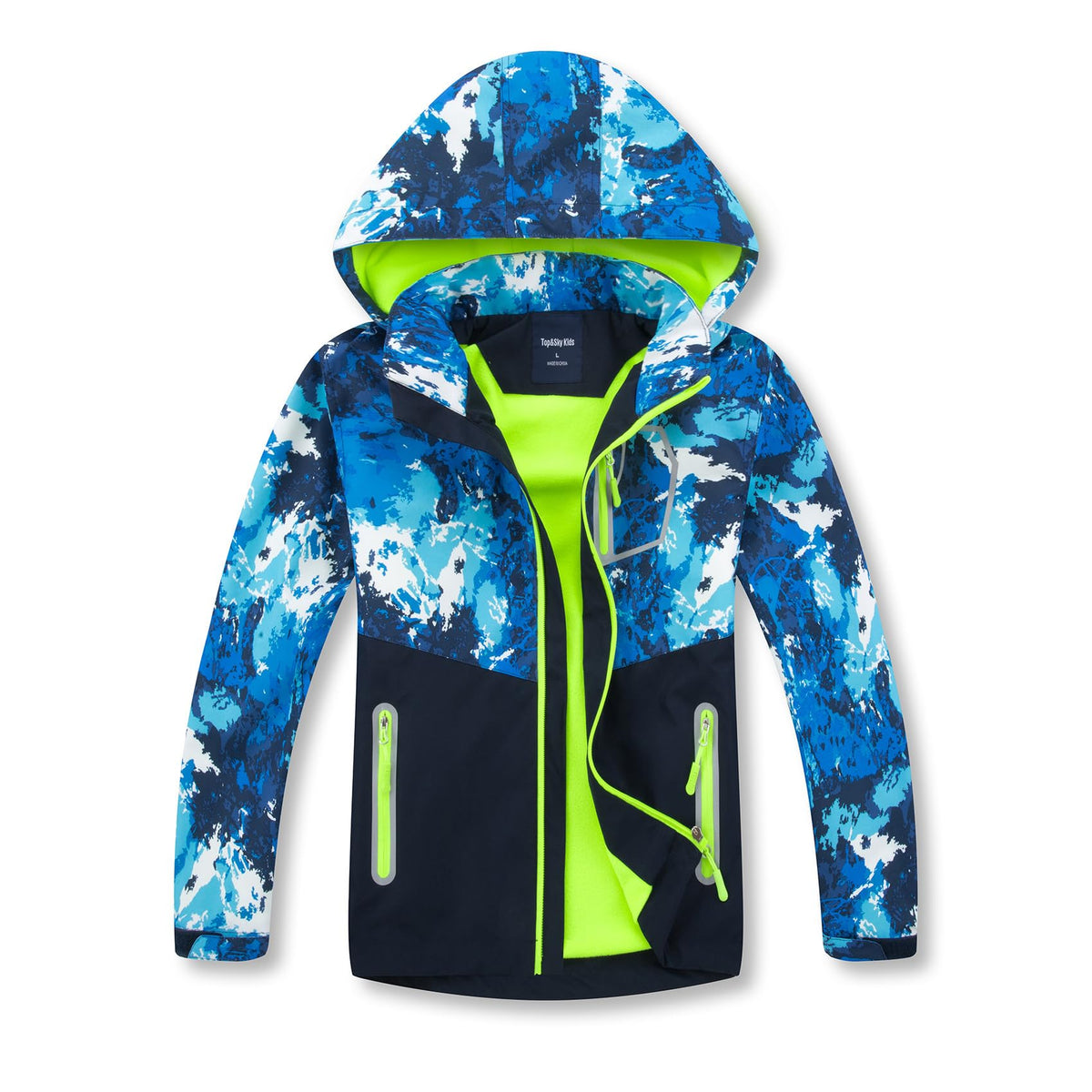 MGEOY Boys Rain Jacket Lightweight Waterproof Hooded Fleece Lined Raincoat Windbreakers for Kids Blue 7/8