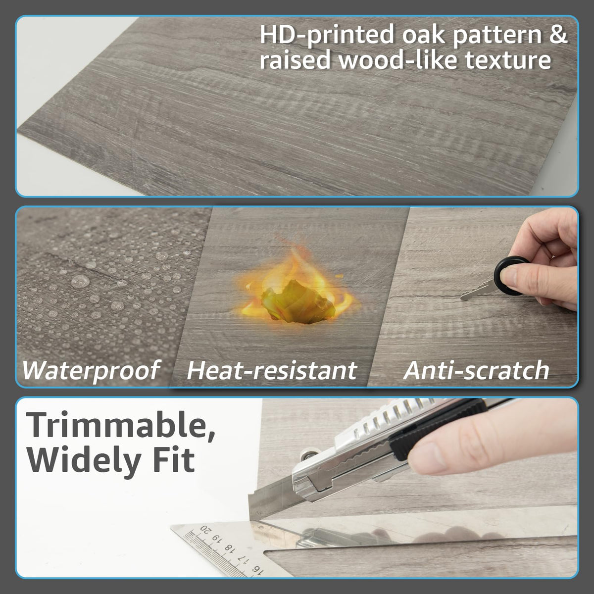 Art3d Peel and Stick Vinyl Floor Tiles 30-Pack 12 x 12 inch, Self Adhesive Waterproof Flooring Wood Planks for Kitchen, Dining Room, Bedrooms, Cover 30 Sq. Ft, Taupe Ash