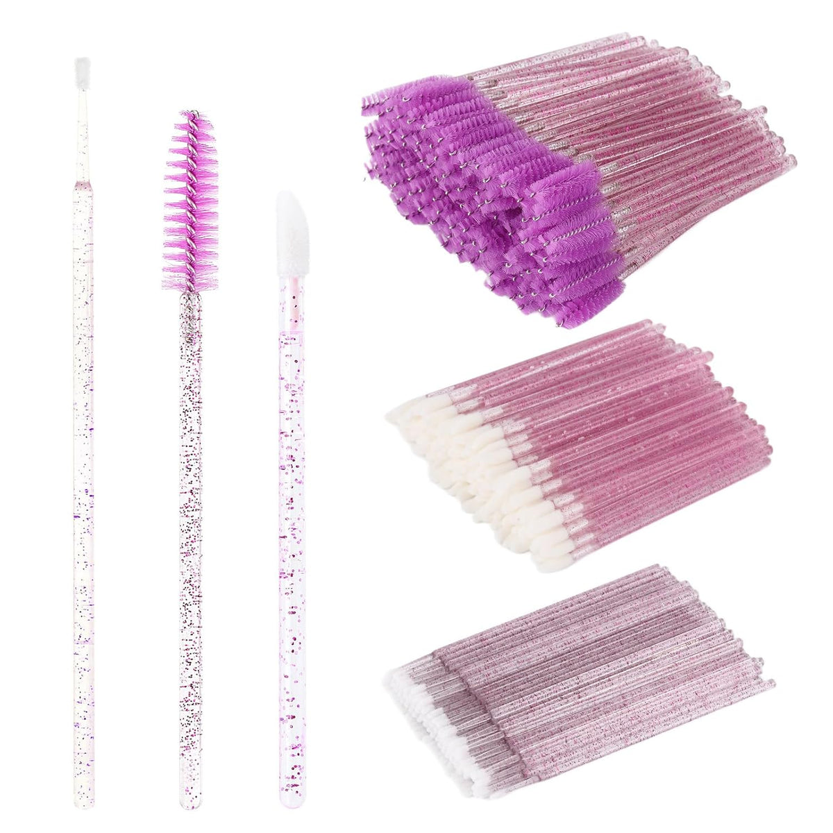 300 Pcs Spoolies Mascara Wands Lip Brushes Micro Swabs Applicator, Disposable Eyelash Brushes Lipstick Tester Makeup Applicator Tool Purple