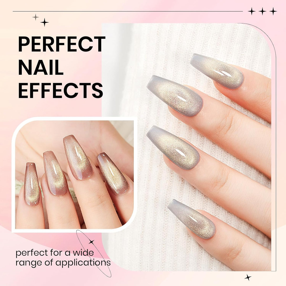 Cat Eye Gel Nail Polish Set,12 Colors Gold Glitter Holographic CatEye Gel Polish with Magnetic Stick,Sliver Brown Pink Red Cat Eye Soak Off UV DIY Home Salon Manicure