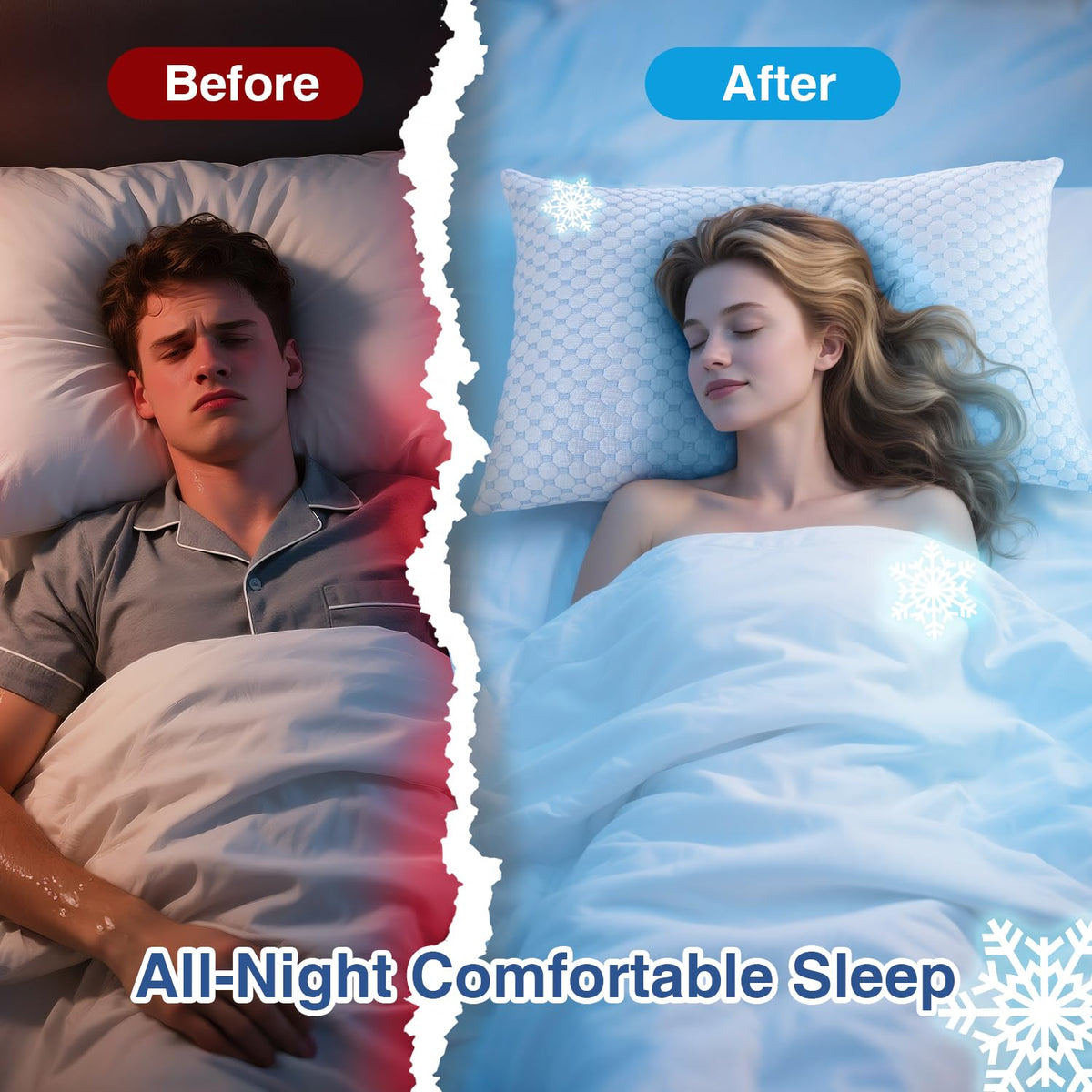 Favocama Cooling Pillow for Sleeping, Shredded Memory Foam Pillows Queen Size Set of 2, Double Sided Cooling Bed Pillows for Hot Sleepers, Side Back and Stomach Sleepers