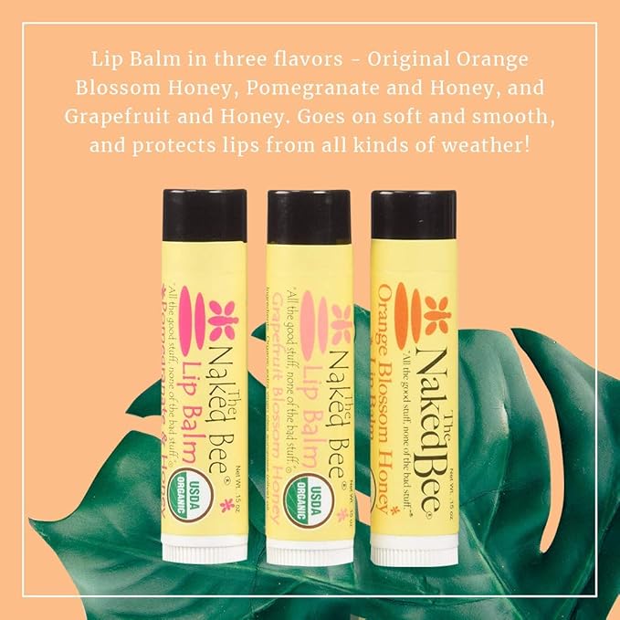 The Naked Bee Lip Balm Orange Blossom Honey Grapefruit Blossom Honey and Pomegranate & Honey 0.15oz + Hand and Body Lotion 6.7oz + Coconut Honey + Lip Balm Set Products Cruelty Free