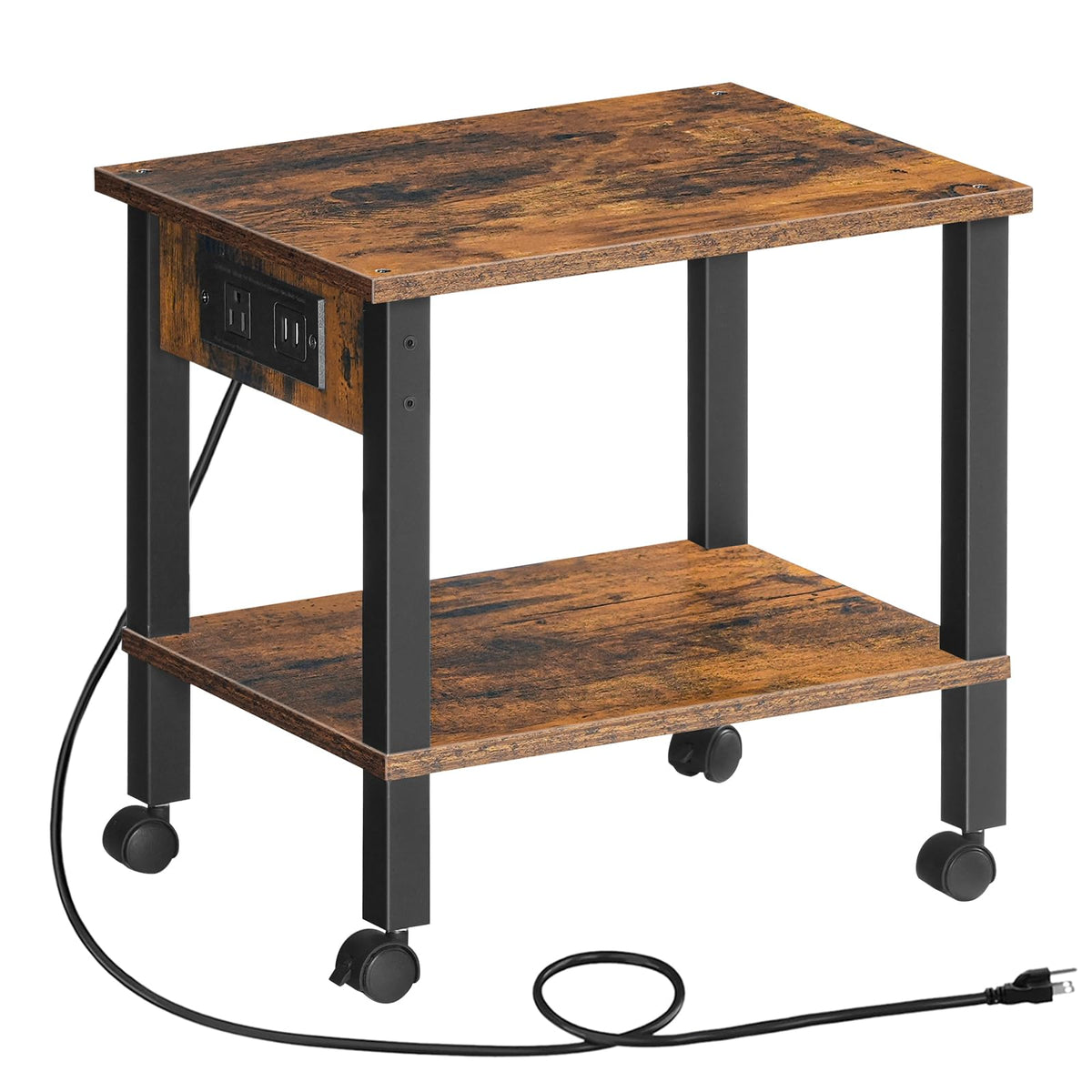 HOOBRO 2-Tier Printer Stand With Charging Station, Under Desk Table, Cart With Storage Shelves, Shelf for Small Spaces, Home Office, Rustic Brown and Black BF38UPS01