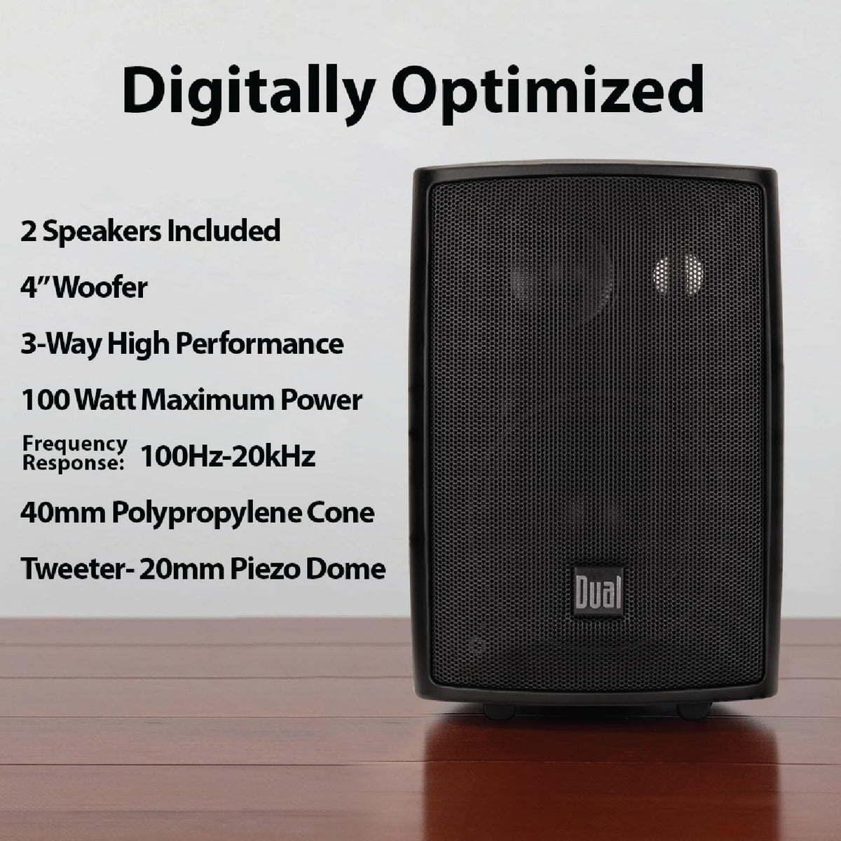 Dual Electronics LU43PB 4" 3-Way High Performance Outdoor Indoor Wired Speakers | Effortless Set Up | Home, Pool, Patio, Garage Use | Weather Resistant | Expansive Stereo Sound Coverage | Black