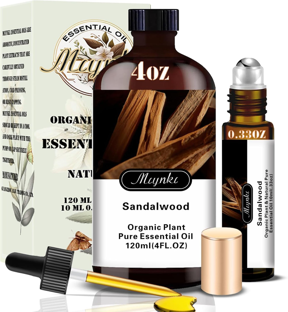 Sandalwood Fragrance Oil-Sandalwood Essential Oil 4.33oz (130ml)-100% Pure Natural Scent for Diffusers, Candles, Soap Making & Aromatherapy-Relaxing Home & Gift Essential Oil for Bath, Massage