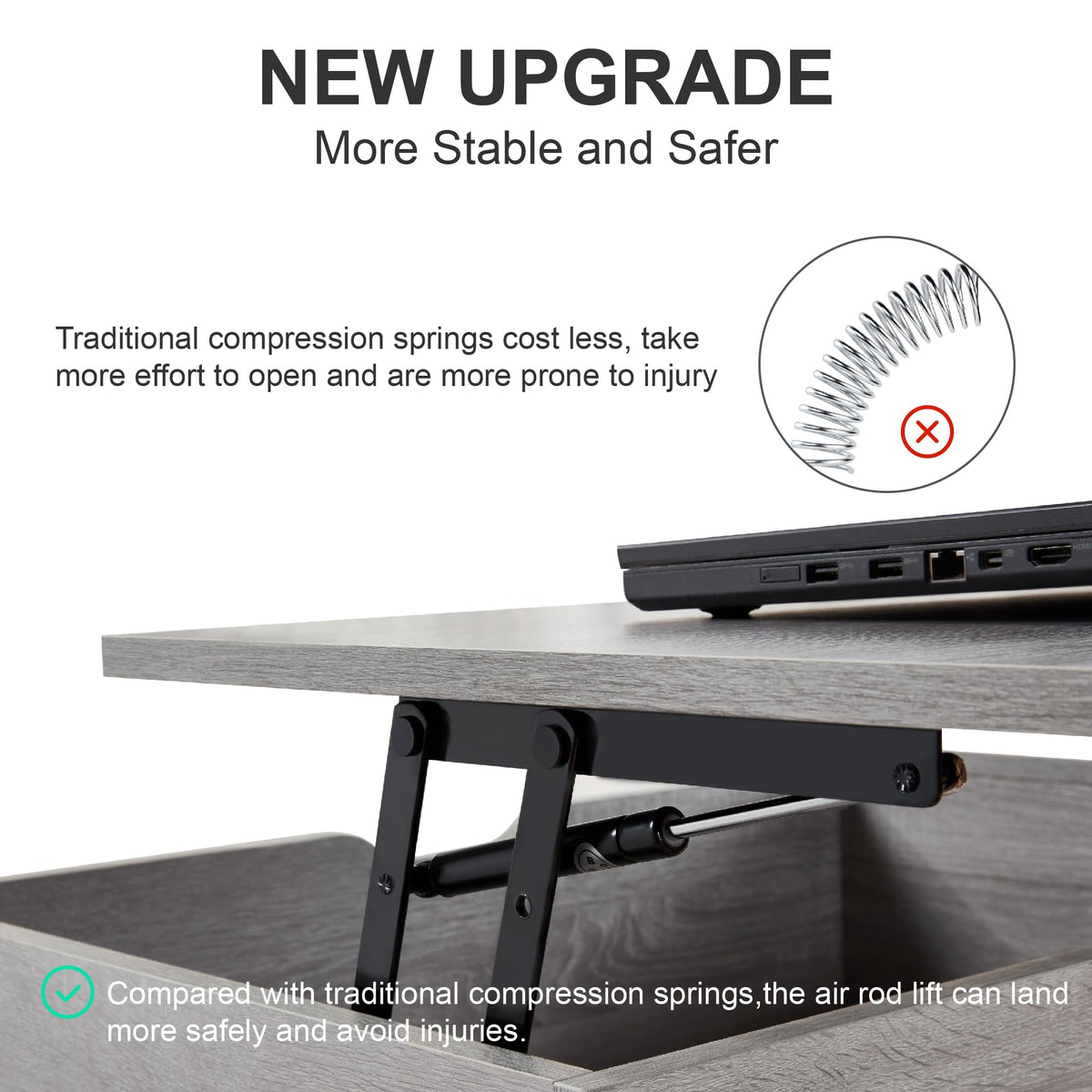 39" Coffee Table, Wood Lift Top Coffee Tables for Living Room with Storage Shelf and Hidden Compartment, Grey
