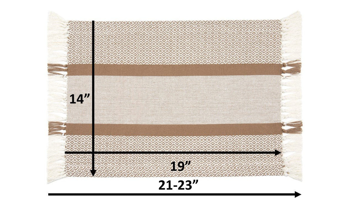 Sticky Toffee Cotton Placemats Set of 4 – Tan Woven 14x19 in Table Mats for Kitchen or Dining Table, Boho Style, Washable Cloth Placemats