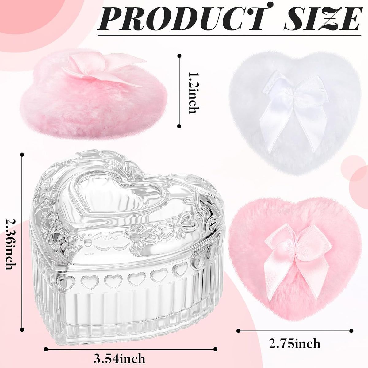 Tioncy 3 Pcs Large Body Powder Puff and Powder Container with Puff Crystal Container Soft Washable Reusable Velour Face Body Glitter Wet Dry Makeup Heart (Clear)