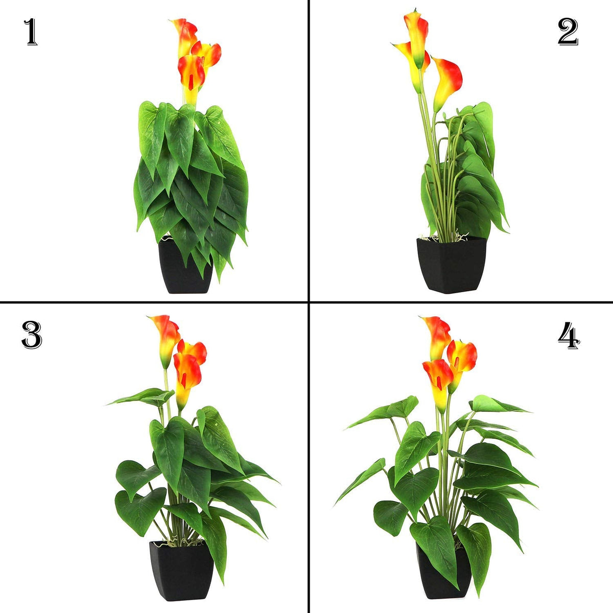 Artificial Flower Calla Lily Faux Small Potted Plant with Black Pot Fake Bonsai Flower for Home, Office, Indoor and Outdoor Occasions Decor (Red Fake Flower)