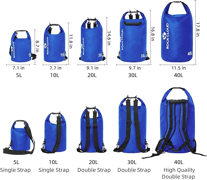ROCK CLOUD Dry Bag Waterproof 40L Dry Sack for Kayaking Rafting Boating Beach Surfing Swimming Canoe Camping Hiking Fishing Ski