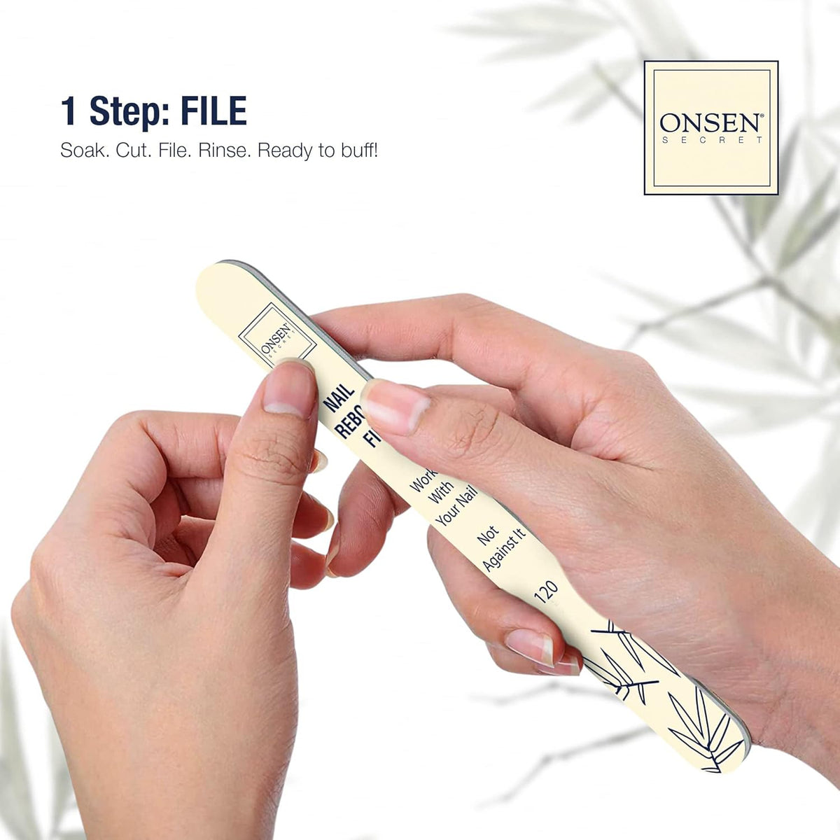 Onsen Secret Nail Care Kit - Japanese Nail Buffer and Shine Kit - Spa-Quality Manicure - Organic Ingredients - Long-Lasting Shine - Easy & Safe - w/Cuticle Care Oil - 1pk