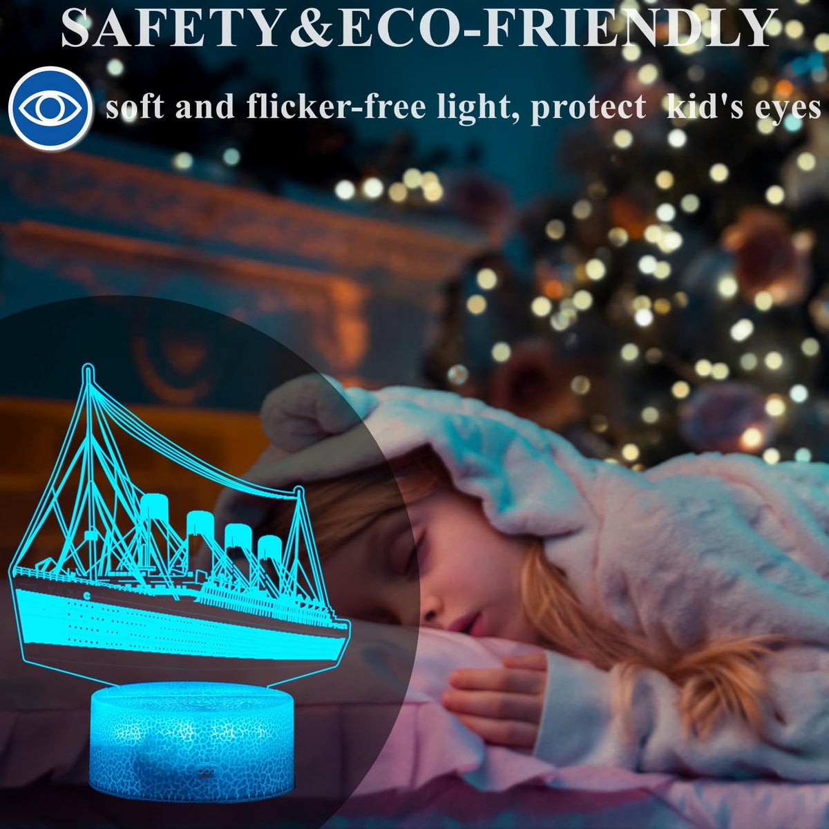 Ship 3D Night Light, Cruise Lamp for Kids with Remote Control 7 RGB Color Timer, Cool Toys Model, 3D Lamp Gift for Boys Girls Room, Birthday Xmas Christmas Gifts for Kids