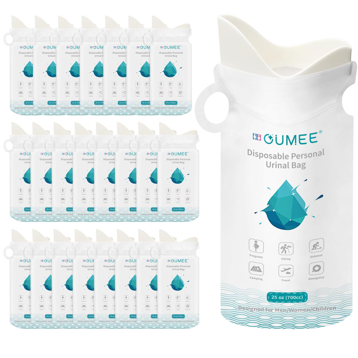 OUMEE 8/12/20/23/28 Pcs Emergency Disposable Urinal Bags, 700 ML Camping Pee Bags Unisex Urine Bag Vomit Bag for Travel Traffic Jam Portable Toilet Bag for Men Women