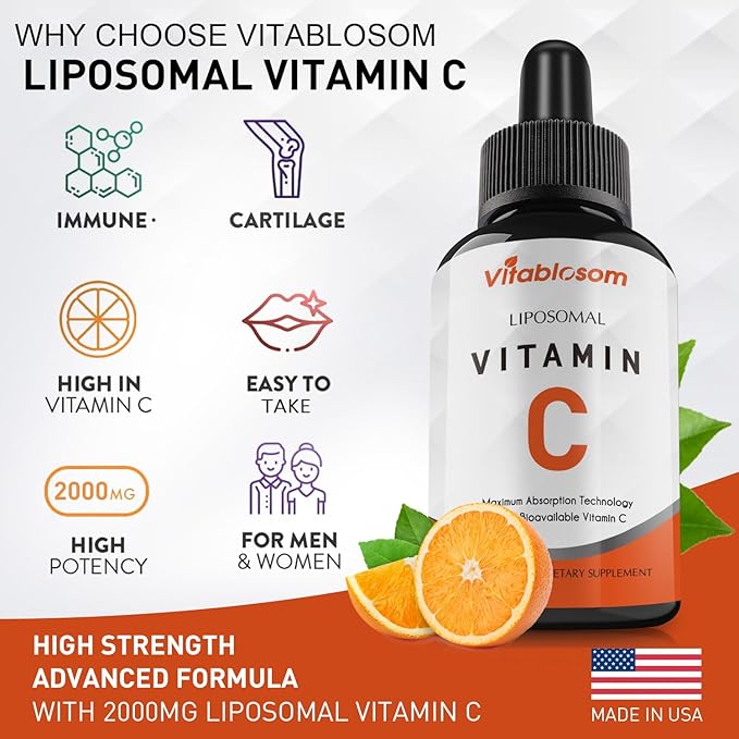 Liposomal Vitamin C 2000mg Liquid for Adults, High Absorption VIT C, Maximize Vitamin C, Good for Immune System & Antioxidant, 60ML (10 Bottles)