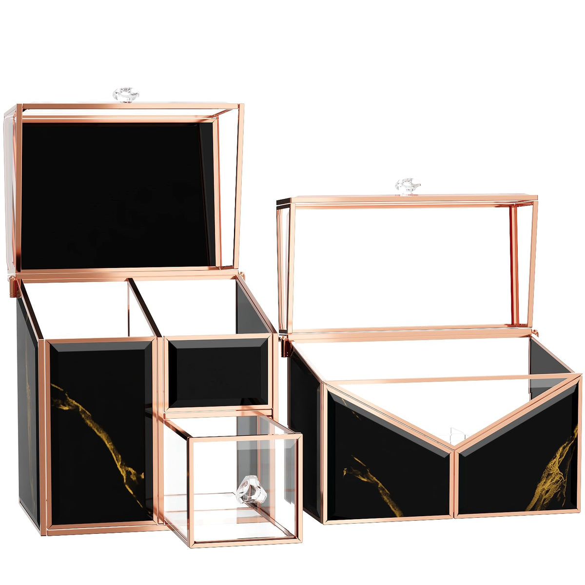 CoralHouse Makeup Organizer Countertop Glass – Vanity Holder with 18-Slot Lipstick Organizer & Covered Makeup Brush Holder – Skincare, Perfume & Cosmetic Display for Bathroom or Dresser
