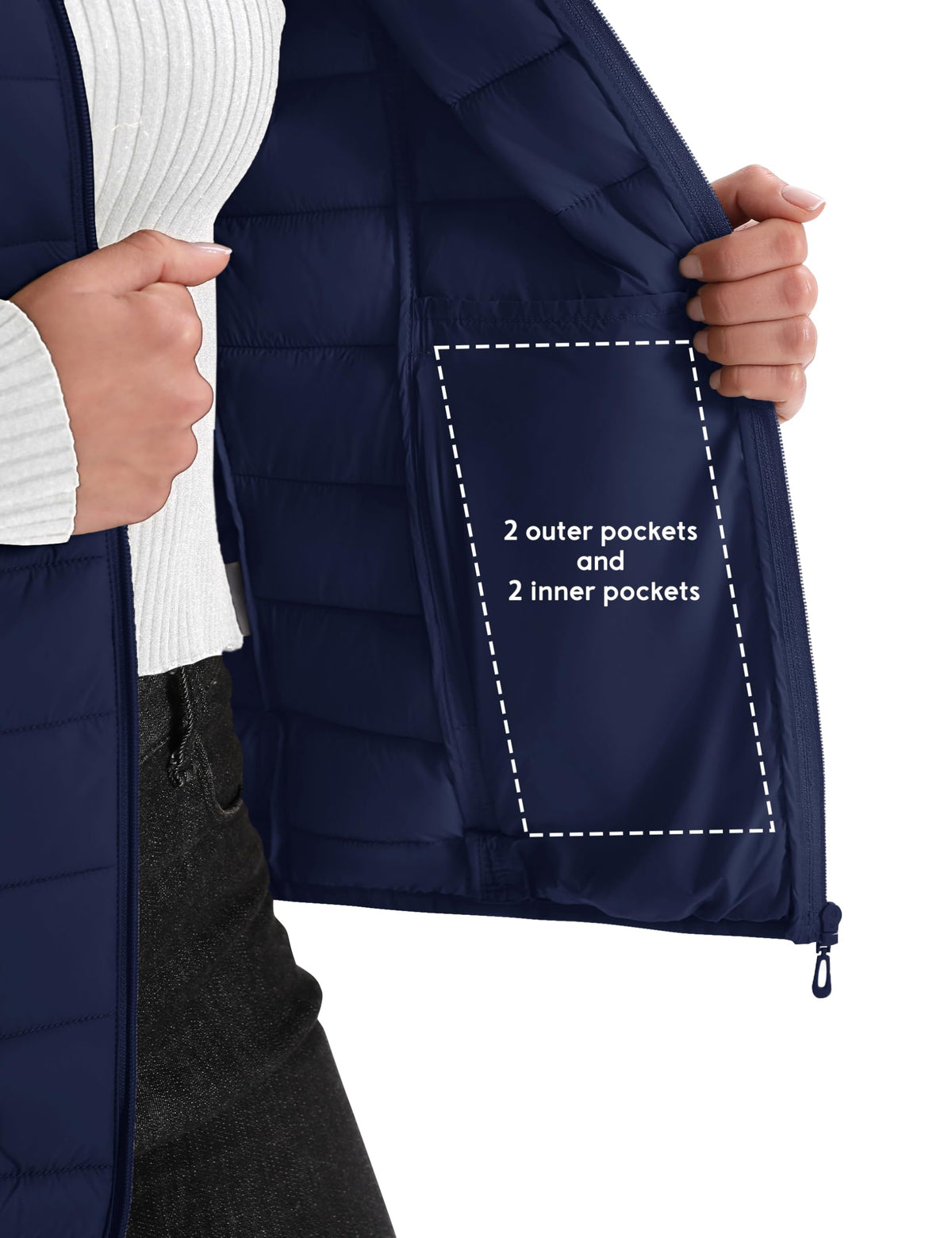 YUCOLEN Women's Puffer Vest Lightweight Trendy Stand Collar Quilted Padded Puffy Vests Sleeveless Jackets Fall Winter Outerwear Navy L