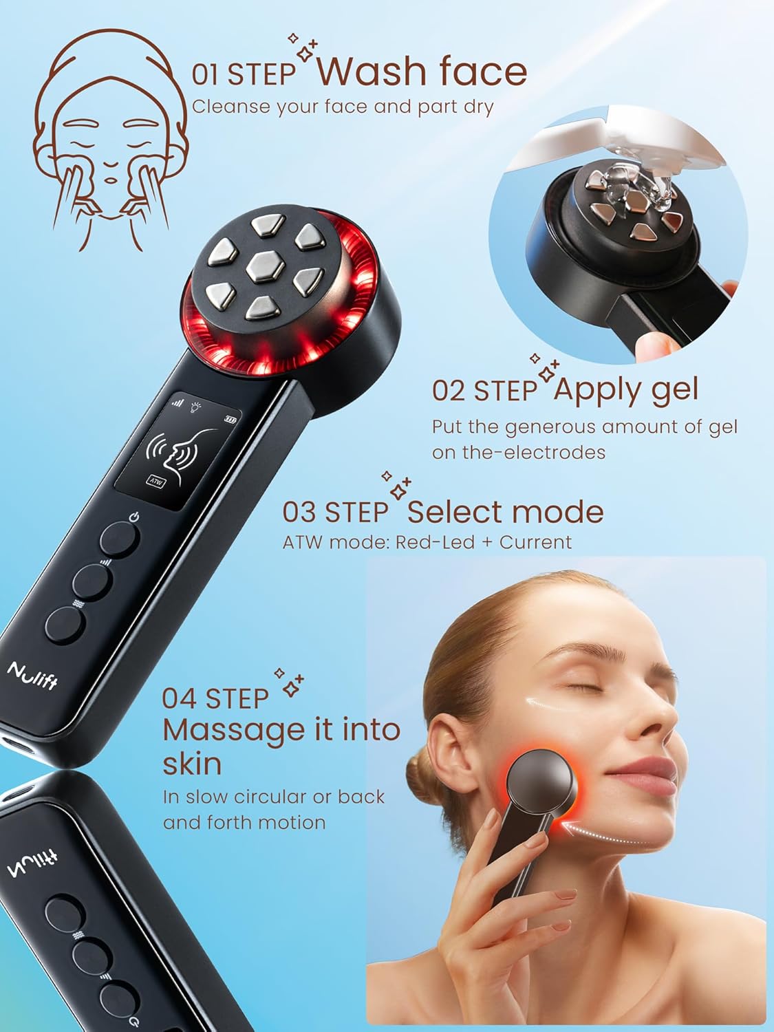 Radio Frequency Skin Tightening Device, Smart Electric Zinc Alloy Facial Beauty Machine with RF-Current Cold Heat for Jawline Lifting, Cheek Firm, Wrinkle Reduction, Depuff, Increase Absorption