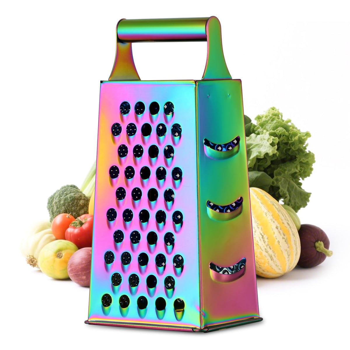 Rainbow Cheese Grater Handheld Grater for Kitchen, Stainless Steel 4 Sided Cheese Grater with Handle for Grinding Shredding & Slicing, Dishwasher Safe