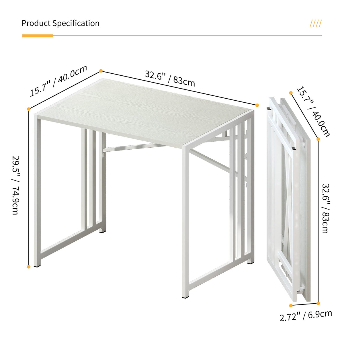 Lutown-Teen Small Folding Desk 32 inch, No Assembly Required Small Office Desk, Writing Gaming Computer Camping Desk, White