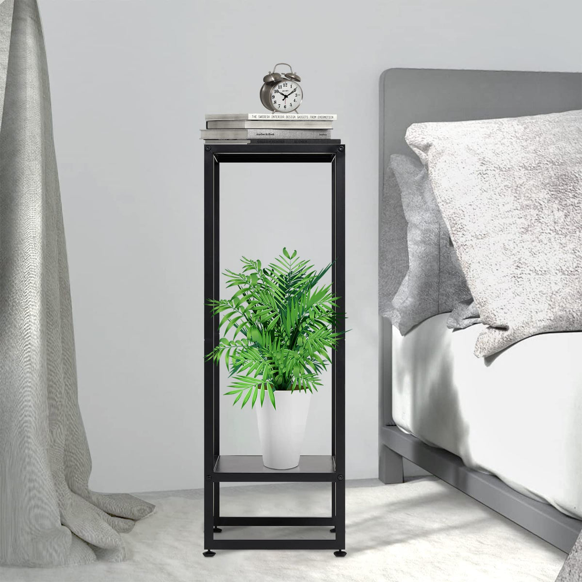 37.4" Tall Plant Stands Indoor, Plant Stand indoor Tall ,Plant Pedestal stand,Black Metal Plant Stands Indoor, 2- Tier Modern Corner Plant Stand Rack Shelves , Square Plant Tables for Corner Living