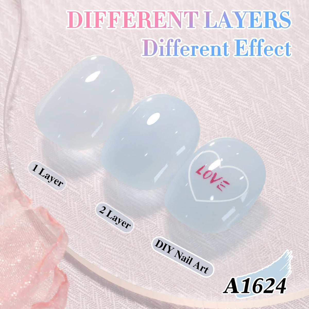 Double Rhythm 0.50 OZ Translucent Gel Polish Same Color Same Bottle Sheer Pastel Neutral Natural Milky 15 ML Jelly UV Nail Art DIY at Home (Blue-A1624)