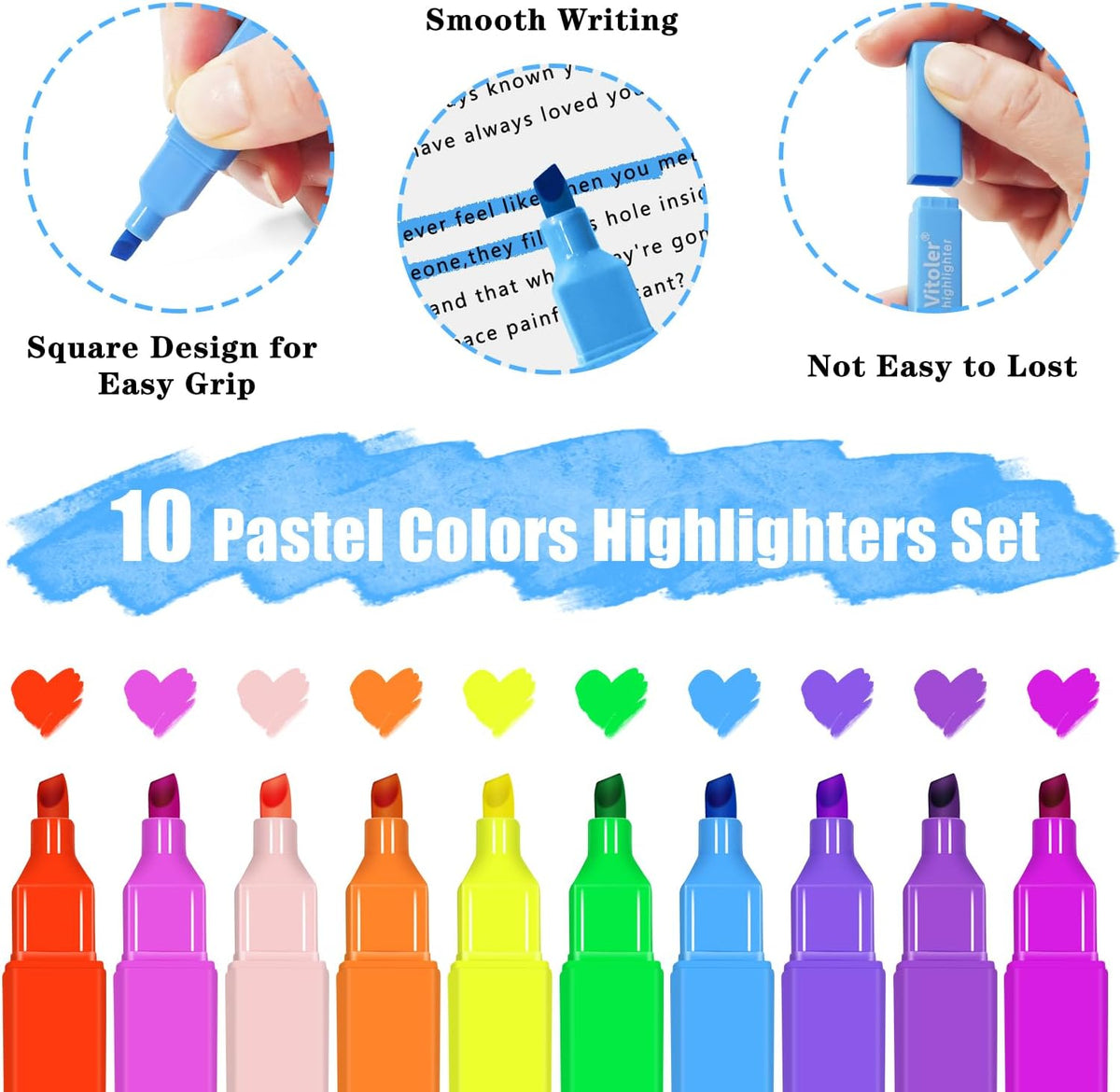 Aesthetic Highlighters,10 pcs, Chisel Tip, Vibrant Colors,Pastel Highlighters Assorted Colors, Bulk Highlighte for Bible Journaling Planner Notes School Supplies