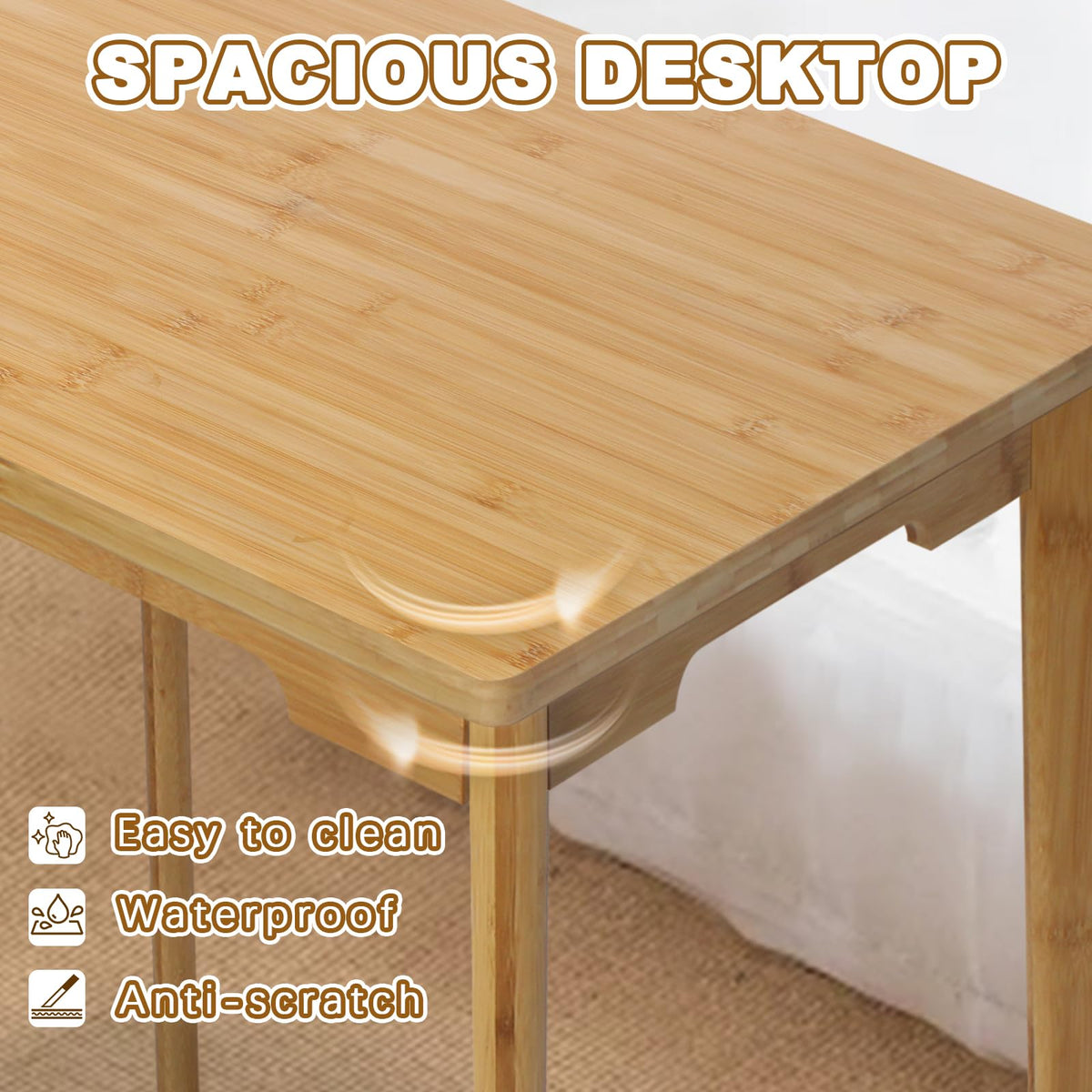 Maydear 27.5 Inch Small Bamboo Computer Desk, Home Office Desk Writing Table for Small Spaces, Modern Work Simple Study Table for Bedroom, Living Room, Home and Office