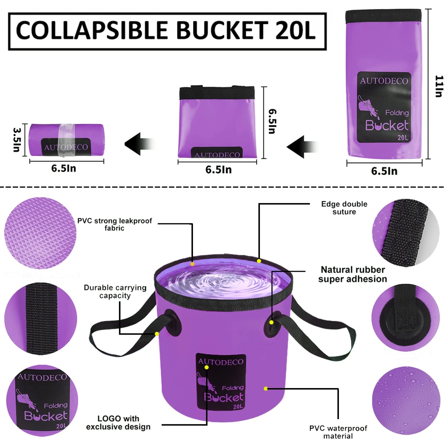 AUTODECO 22Pcs Car Wash Cleaning Tools Kit Car Detailing Set with Canvas Bag Purple Collapsible Bucket Wash Mitt Sponge Towels Tire Brush Window Scraper Duster Complete Interior Car Care Kit