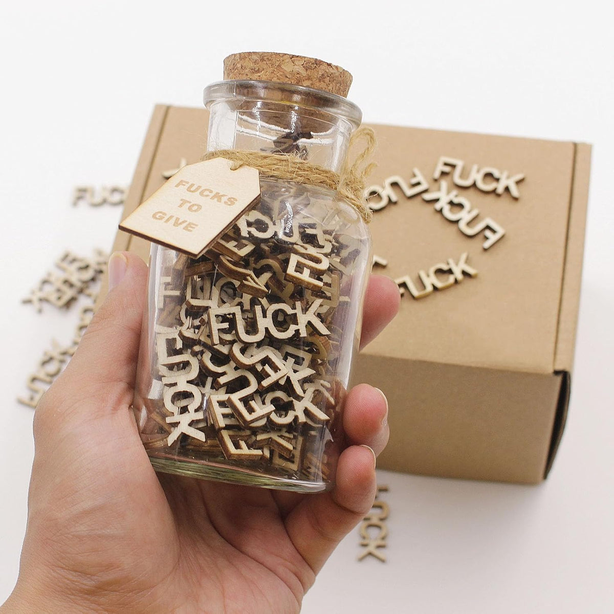 fuck jar（5oz）Gift Jar,Fucks to Give,Fuck Wooden Cutout Letter Piece Bad Mood Vent Spoof Birthday Day,Holiday, Thanksgiving Christmas Gifts to Friend,gag Funny Gift